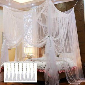 4Corner Post Bed Canopy,Elegant Curtain Net for Full/Queen/King Size Bed (White)